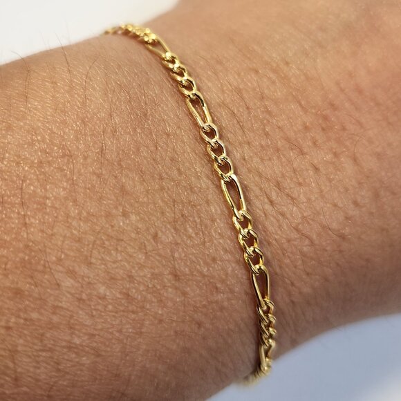 True VTG 14K Gold "* 753 AR" Figaro Style Bracelet Made in Italy Mint Condition - Picture 1 of 14